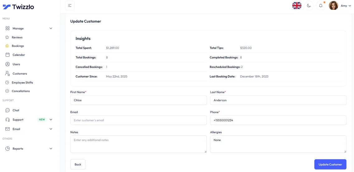 Client profile in Twizzlo