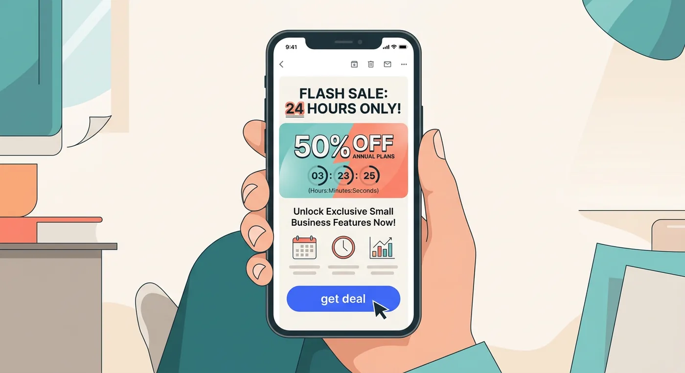 A close-up view of an email on a screen highlighting an exclusive 24-hour flash sale offer.