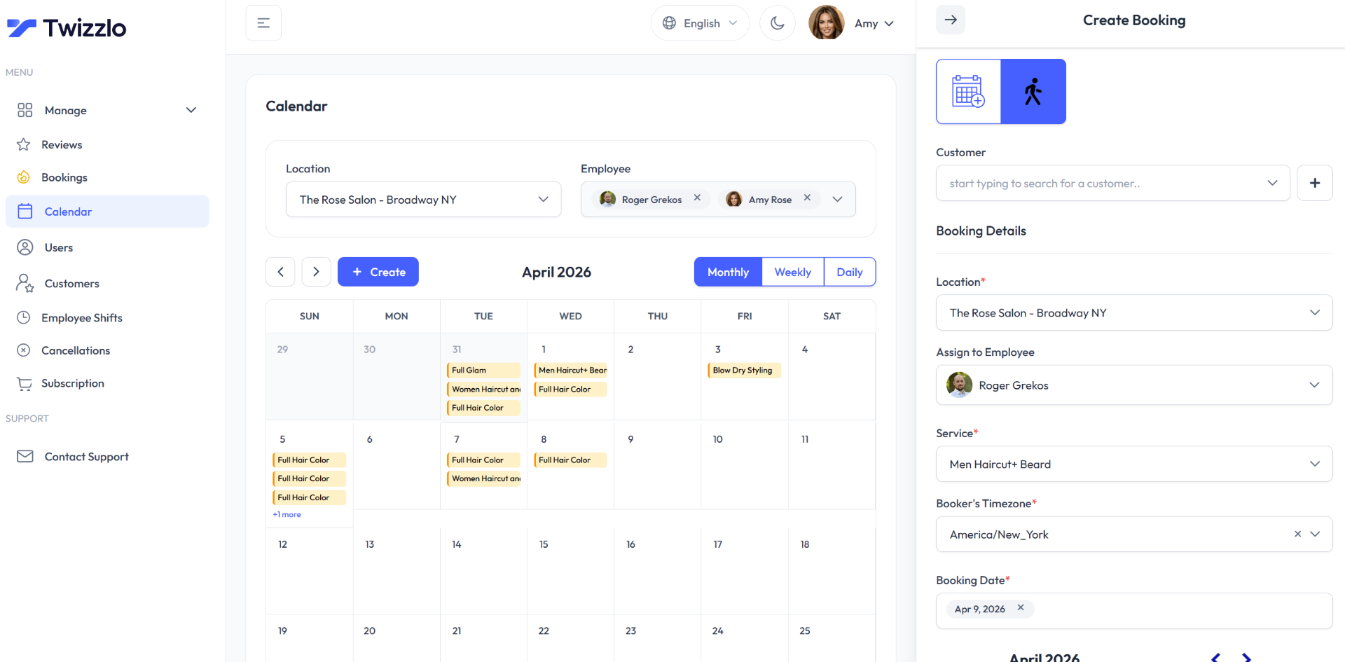 Day spas calendar in Twizzlo