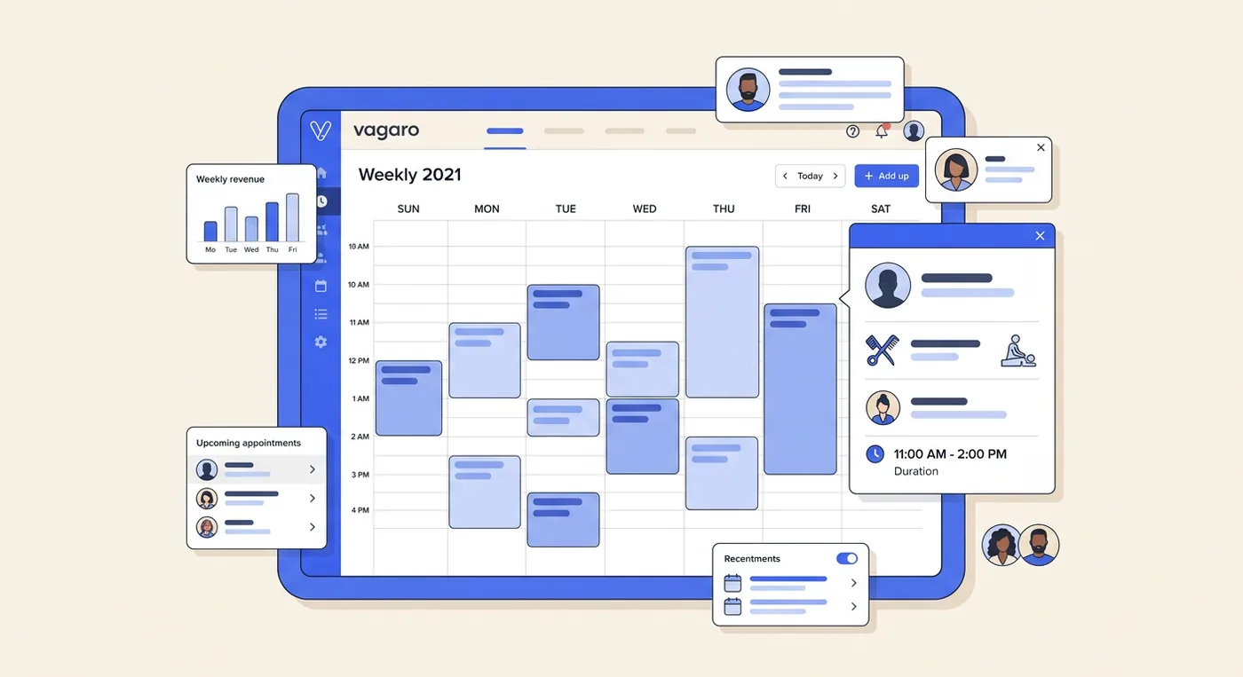 Vagaro dashboard showing calendar and appointment details